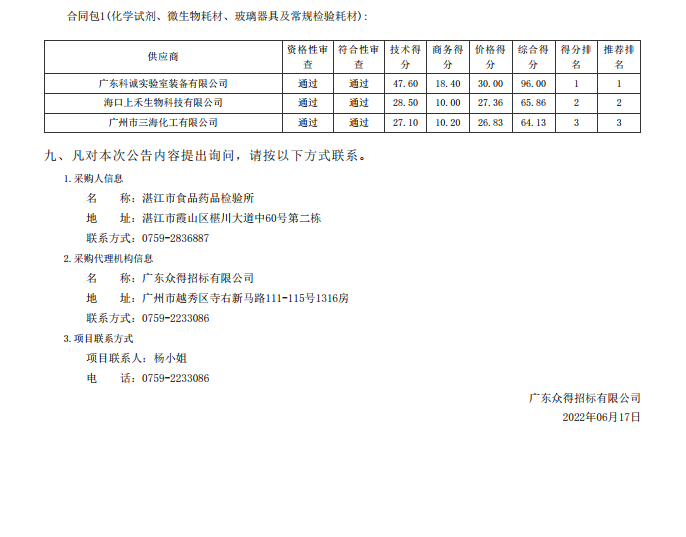 湛江市食品藥品檢驗(yàn)所實(shí)驗(yàn)耗材采購項(xiàng)目(二次)【項(xiàng)目編號：ZDZJ22-Z09043】(包1）結(jié)果公告(圖2)