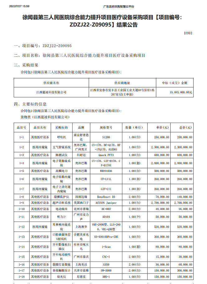 徐聞縣第三人民醫(yī)院綜合能力提升項目醫(yī)療設備采購項目【項目編號： ZDZJ22-Z09095】結(jié)果公告(圖1)