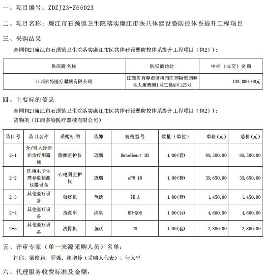 廉江市石頸鎮(zhèn)衛(wèi)生院落實(shí)廉江市醫(yī)共體建設(shè)暨防控體系提升工程項(xiàng)目【項(xiàng)目編號：ZDZJ23一 Z66023】包2結(jié)果公告(圖1)